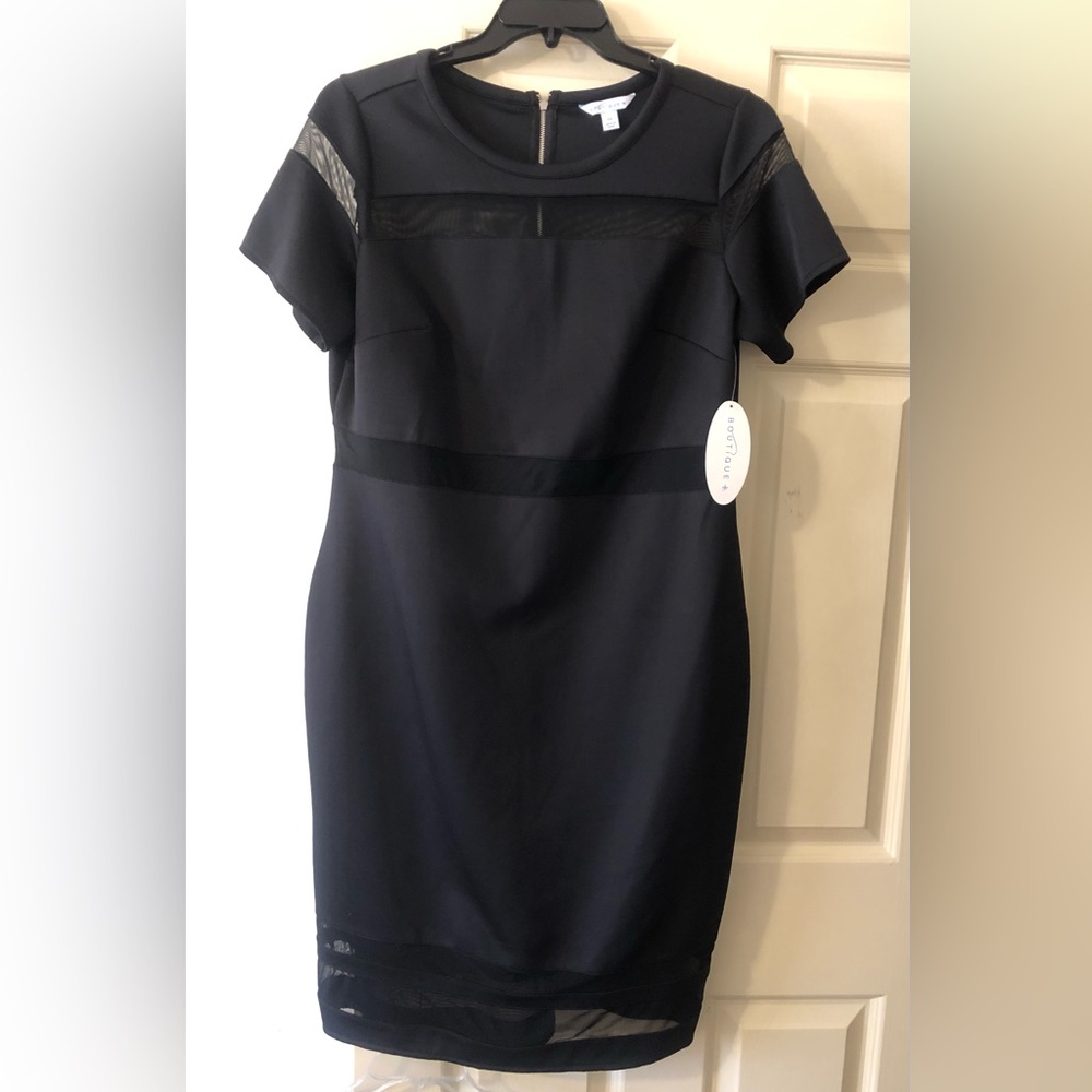 Black Short Sleeve Mesh Panel Sheath Dress
